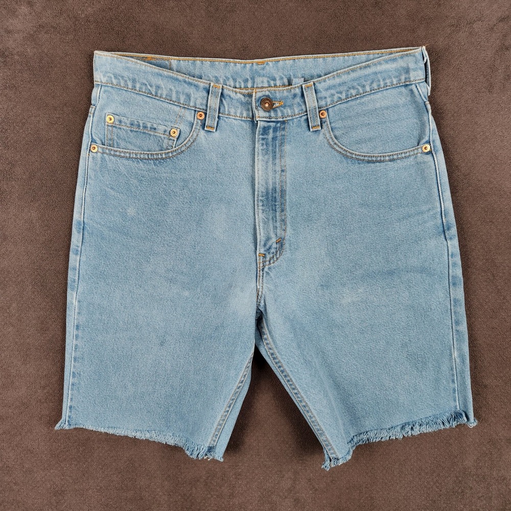 Levis Cut Off Denim‎ Shorts Mens 34 Light Wash Blue Raw Hem High Rise 34x9